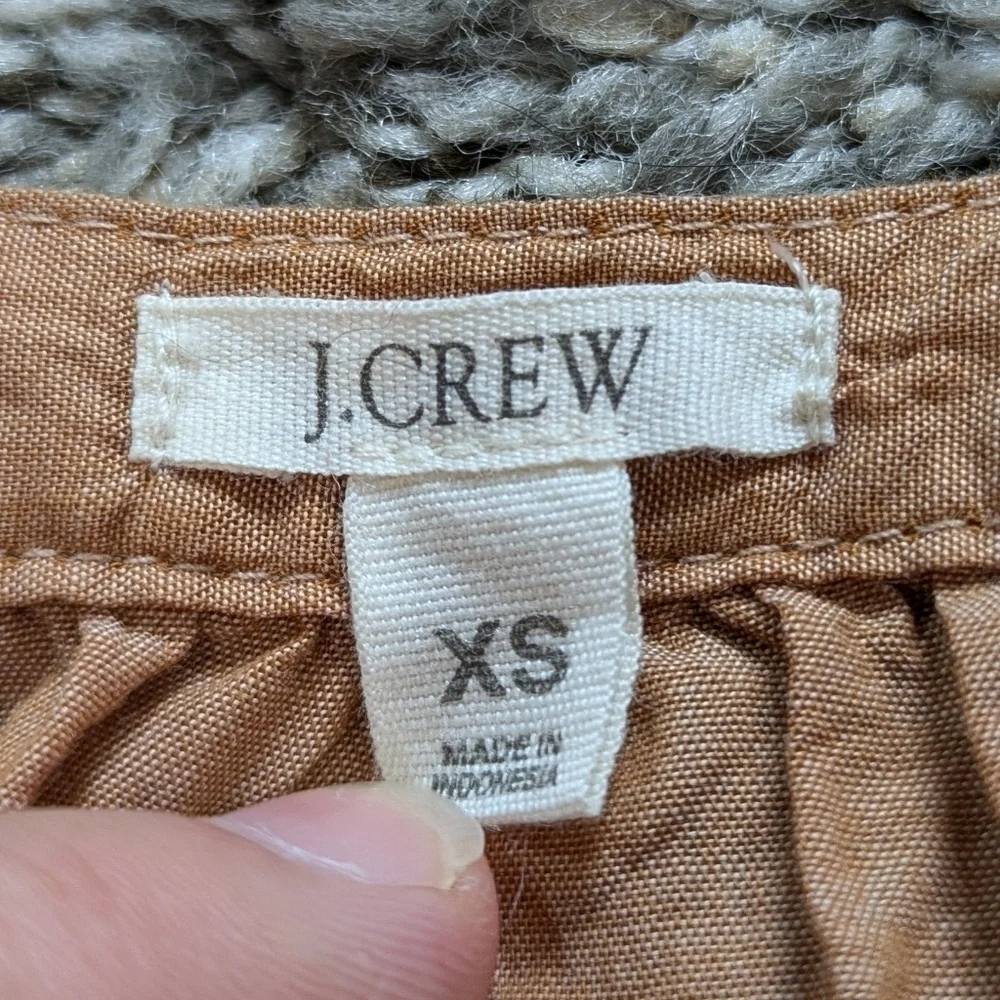 J Crew tan sheer long sleeve 100% cotton tie neck blouse XS